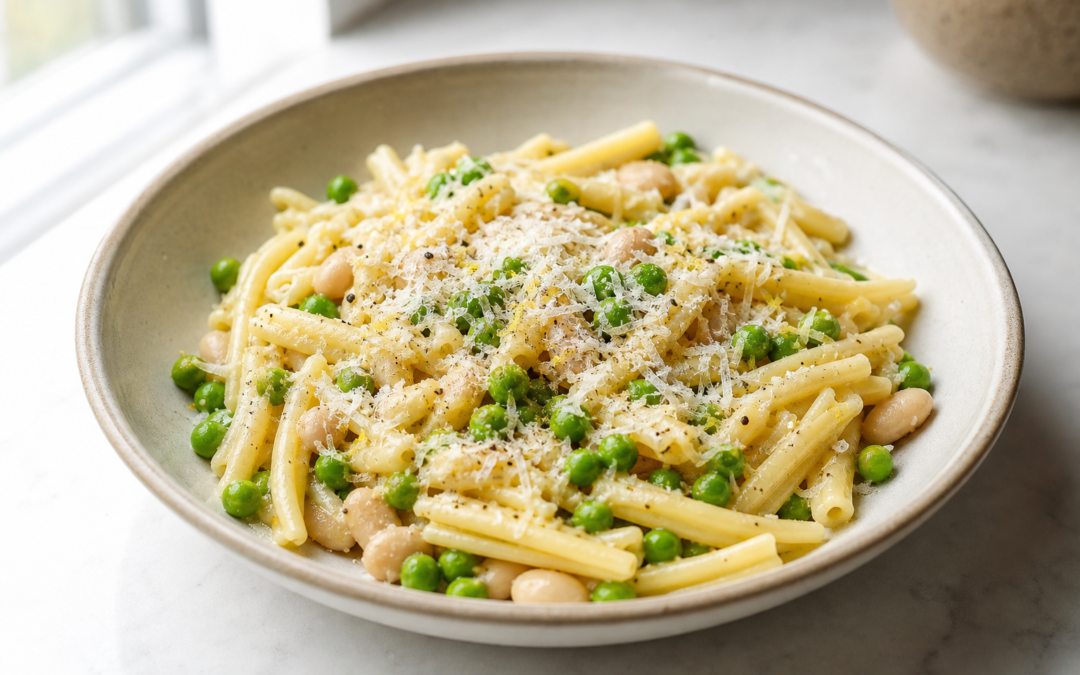 Lemony White Bean and Pea Pasta