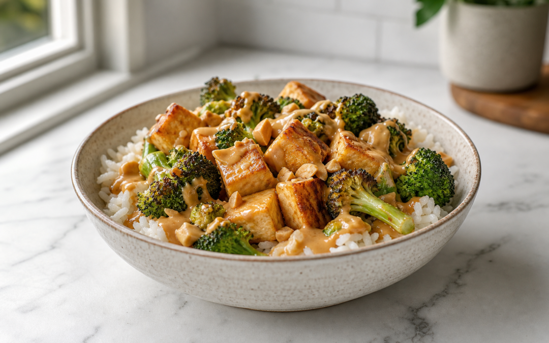 Crispy Tofu Peanut Rice Bowls